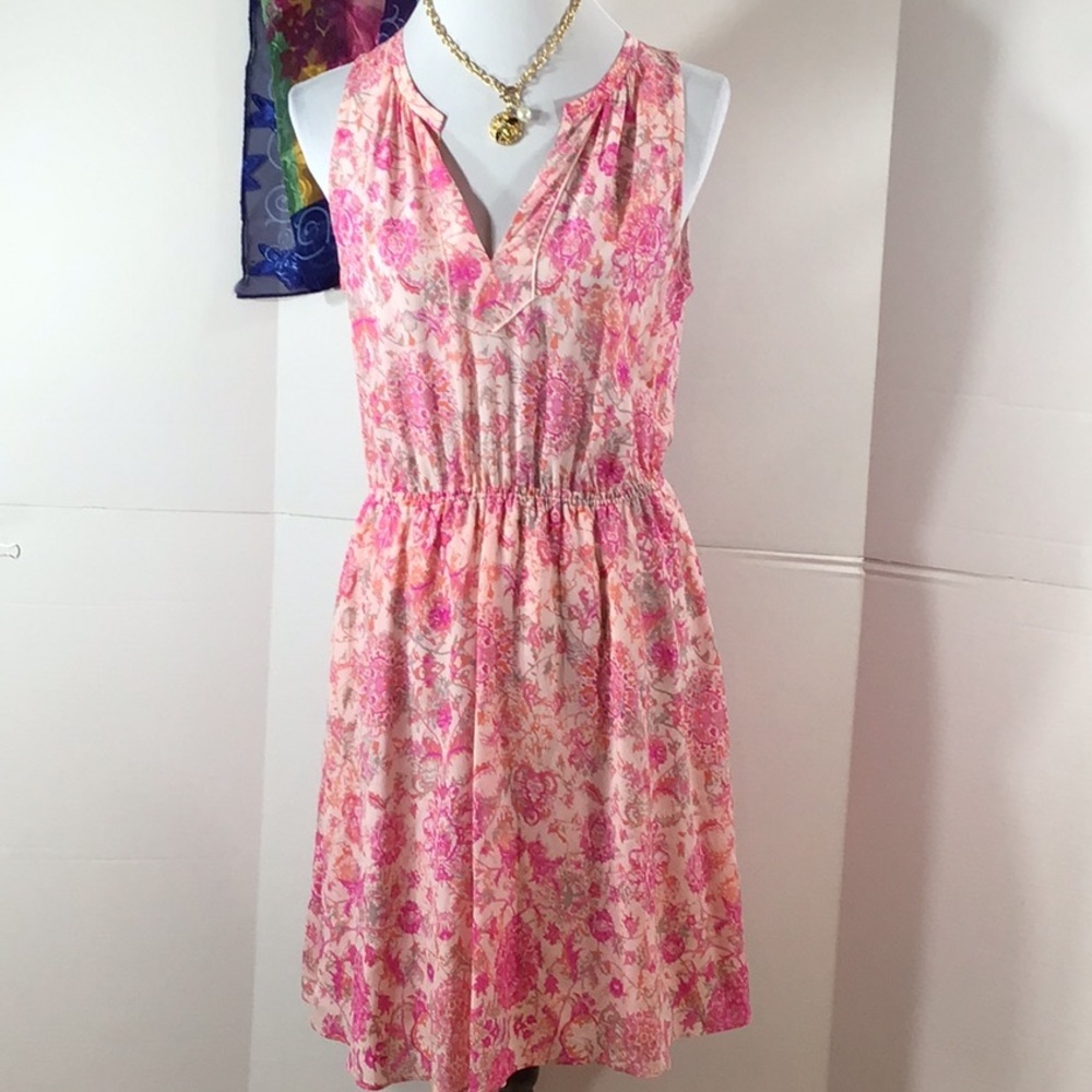 Rebecca Taylor pink floral silk fit & flare dress 6